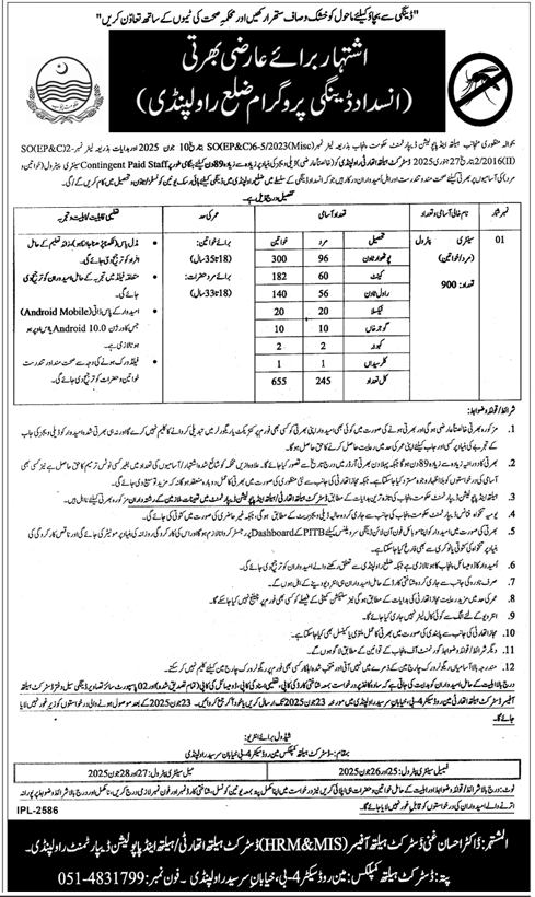 Healthcare Department (Sanitary Petrol Workers) Dengue Program Jobs 2025