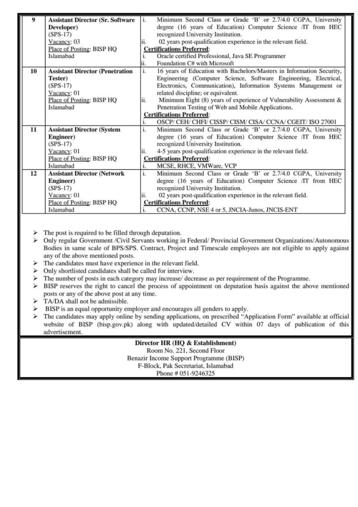 BISP Jobs 2025 Advertisement