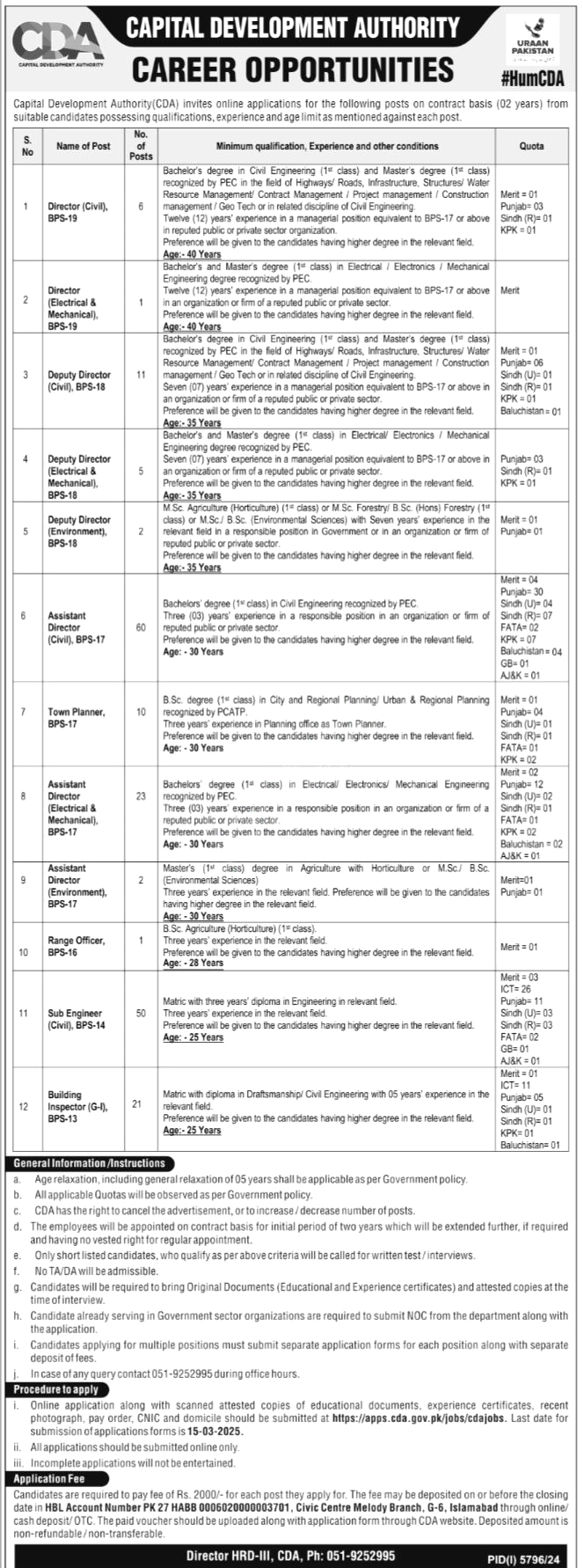 CDA Jobs 2025 Advertisement: