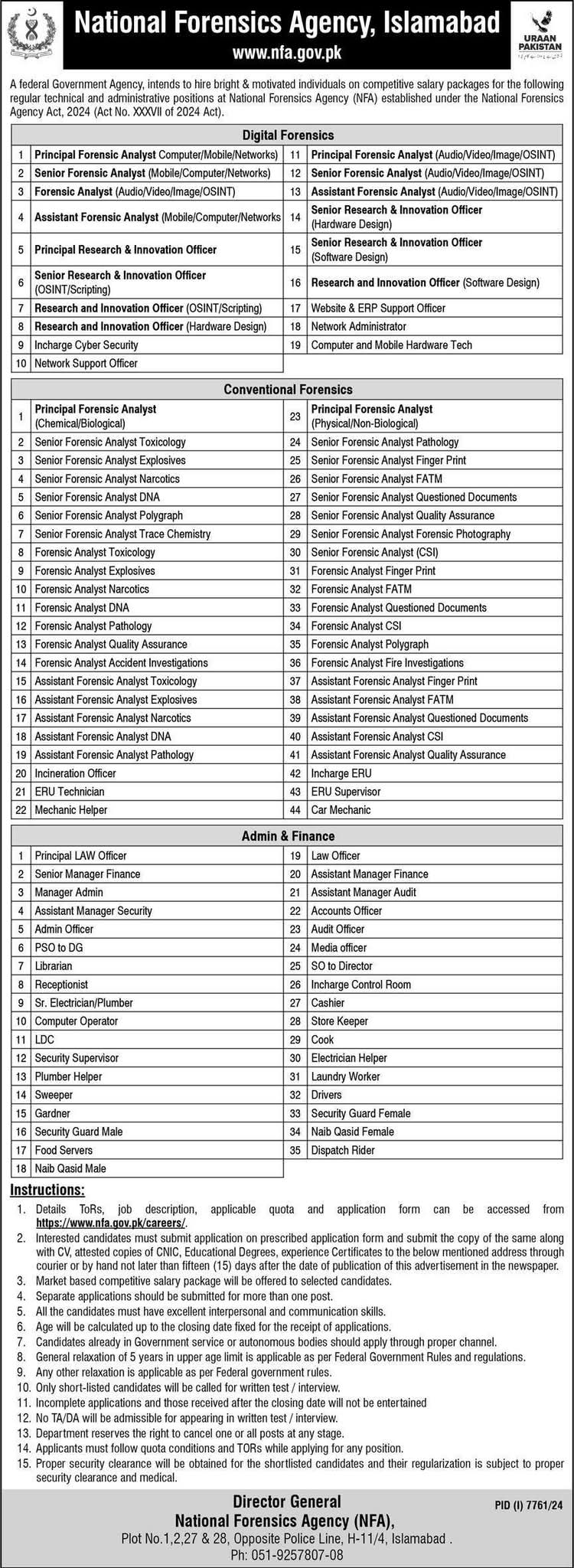 National Forensics Agency NFA Jobs 2025 Advertisement: