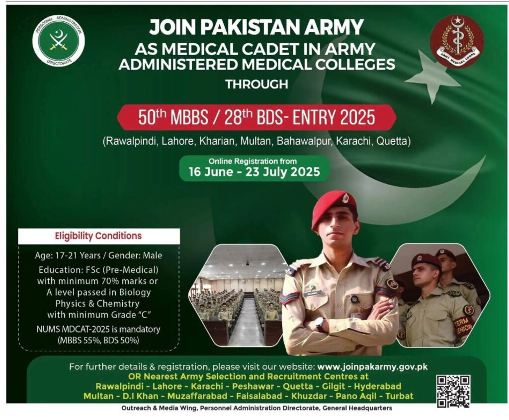 Join Pak Army as Medical Cadet 2025 Advertisement: