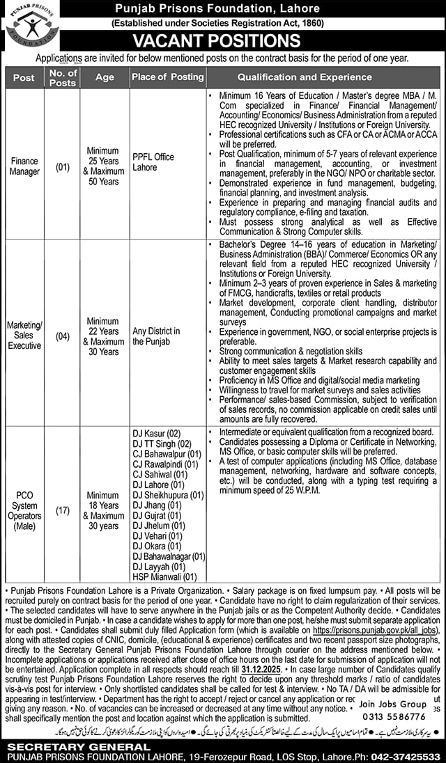 Punjab Prison Department Jobs 2026 Advertisement: