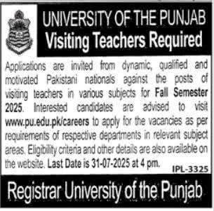 University of Punjab Jobs 2025 Advertisement: