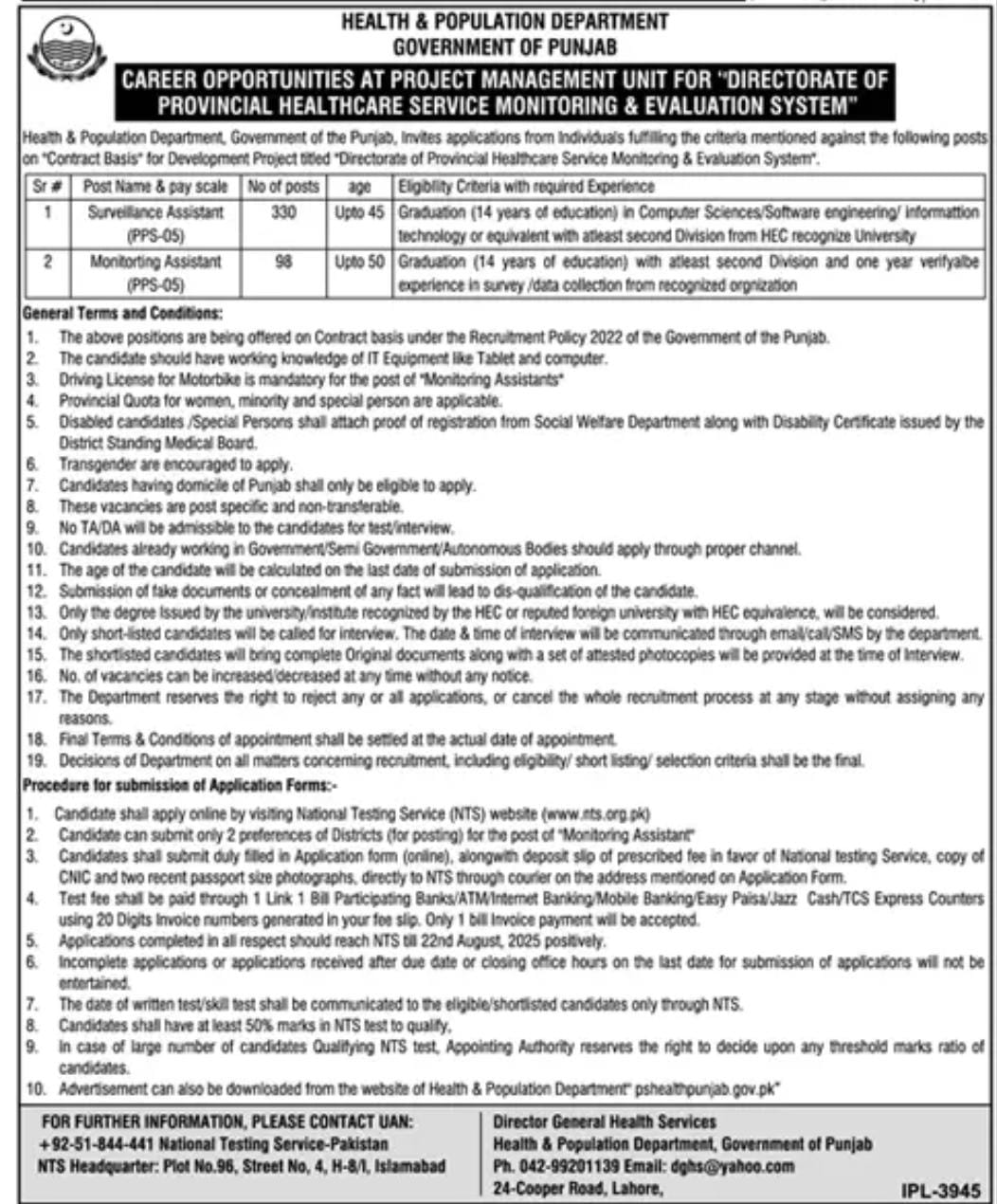 Health and Population Department Jobs 2025 Advertisement