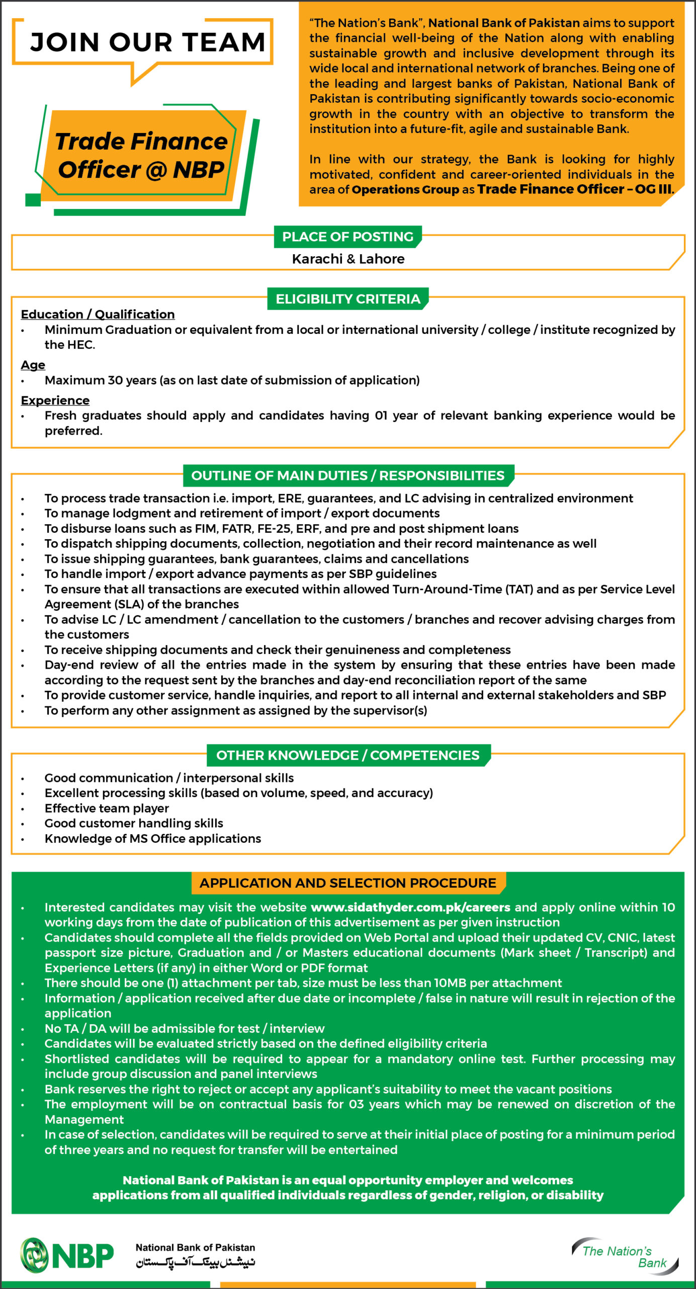 National Bank of Pakistan NBP Jobs 2025 Advertisement: