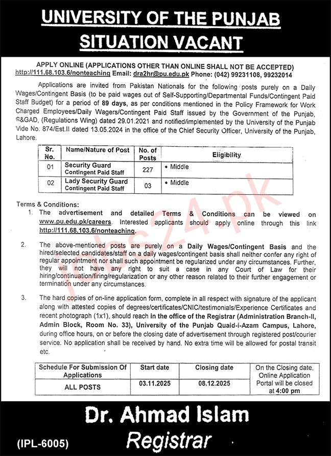 Punjab University Jobs 2025