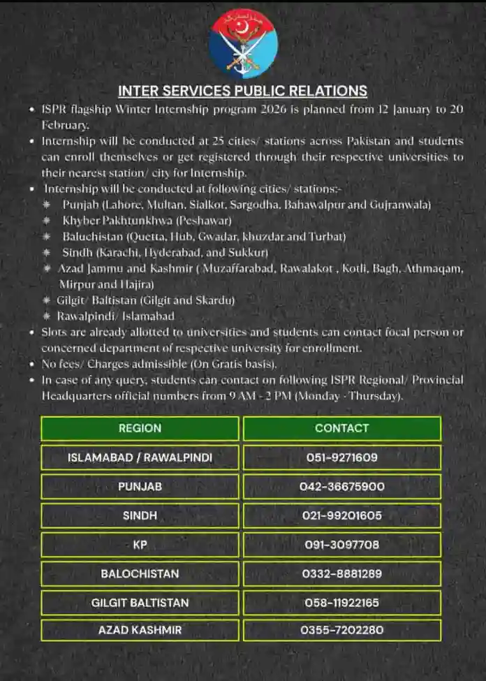 ISPR Internship Program 2026 Advertisement: