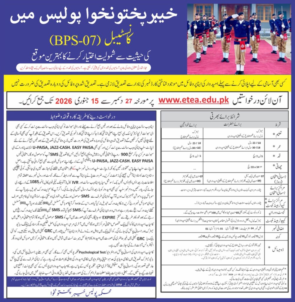 KPK Police Jobs 2026 Advertisement