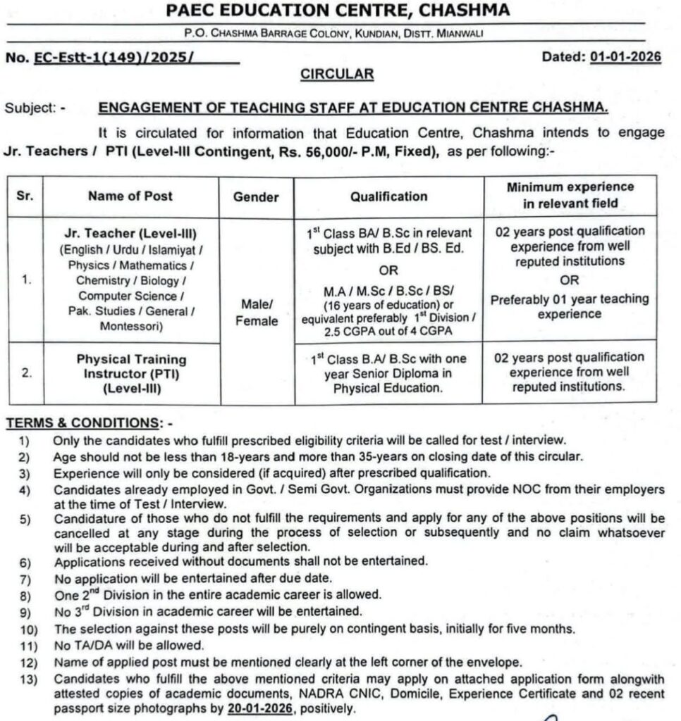 PAEC Jobs 2026 Advertisement: